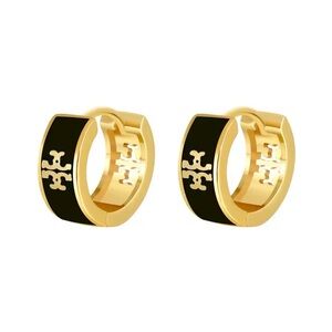 New Black & Gold Luxe Cross Celtic Small Huggie Hoop Earrings
